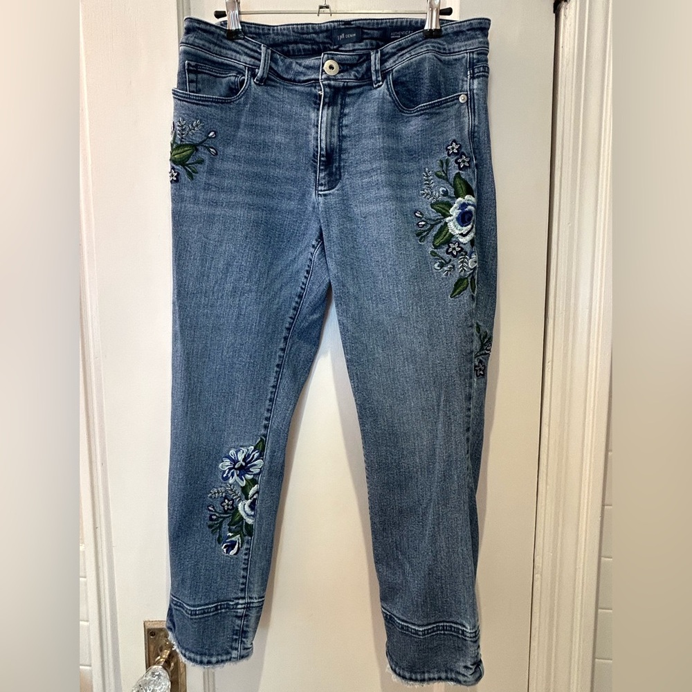 Embroidered floral blue jeans  -J Jill